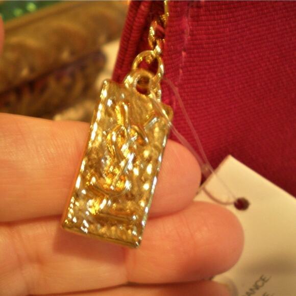 Rare Yves Saint Laurent Parfums Makeup Clutch Bag w YSL Pendent Zip Pull VINTG - Picture 9 of 16